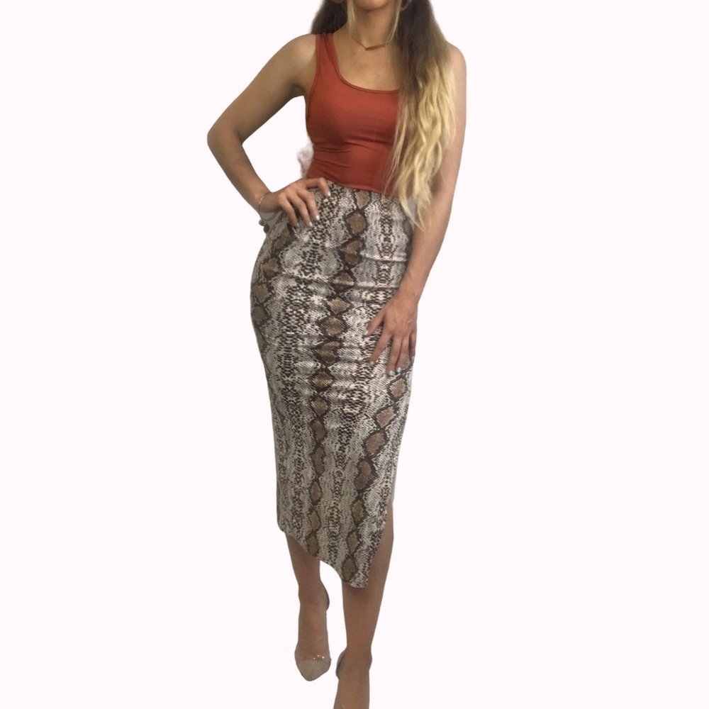 Snake print midi pencil skirt